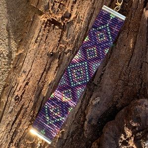 NWOT Handmade Seed Bead Cuff Bracelet with Native Design